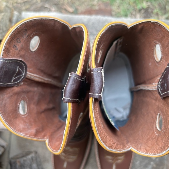 Mens Western 2 tone Brown Cowboy leather Boots w/square toeSz-30 (US 11.5) locBB - Picture 6 of 12